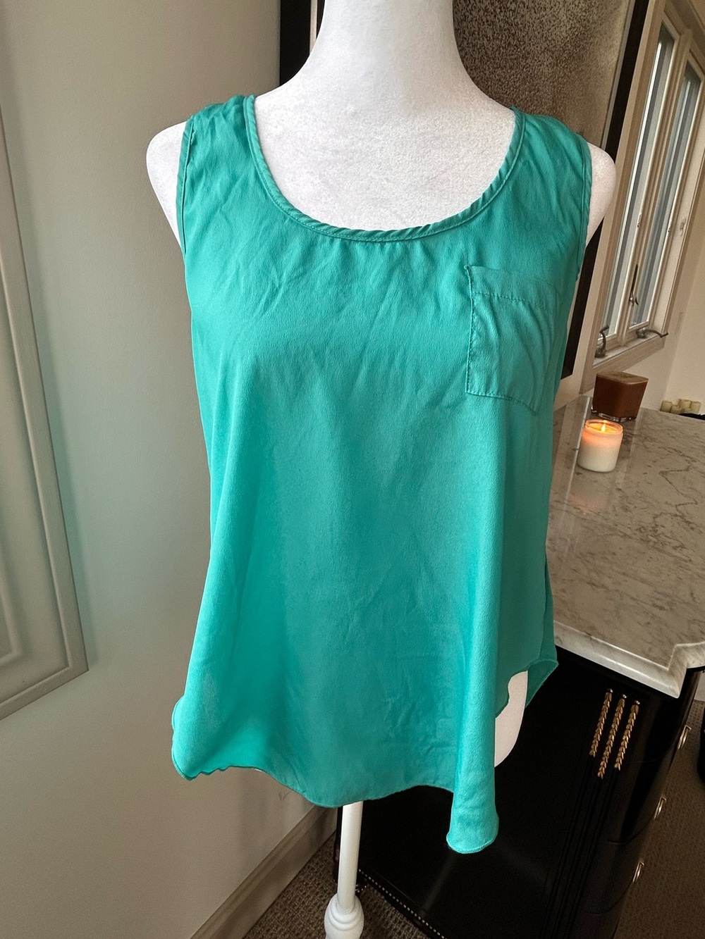 Love Culture turquoise Scoop Neck Pocket tank with back out